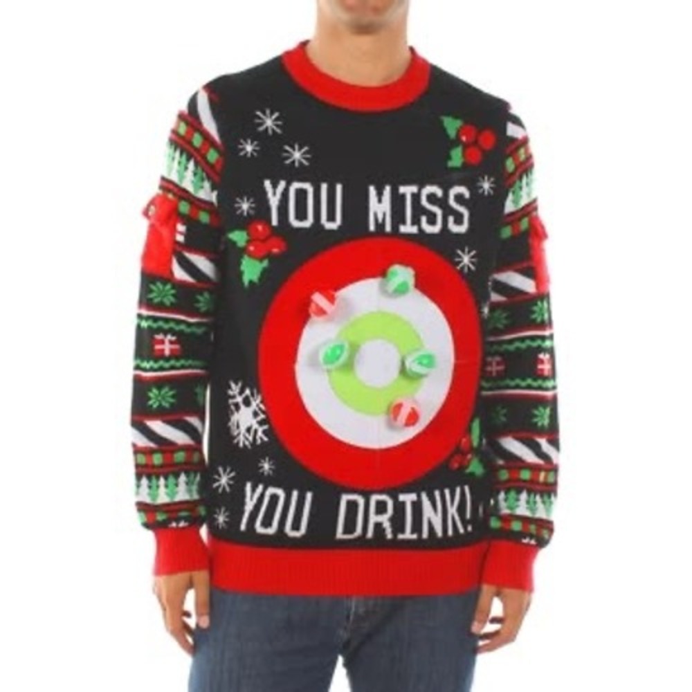 Tipsy Elves Mens Drinking Game Ugly Christmas Sweater Target Balls Black Medium